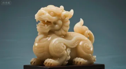 A traditional white jade Pixiu statue, a mythical creature symbolizing wealth and protection in Feng Shui.