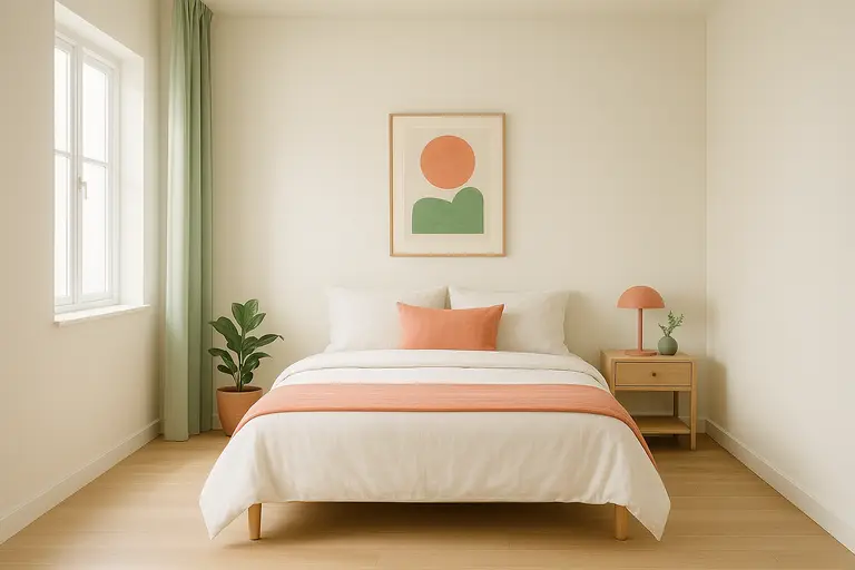 Minimalist bedroom with soft natural light