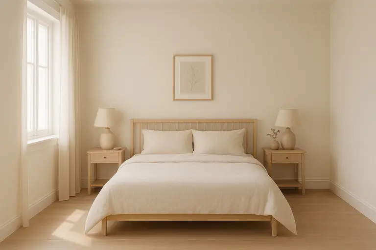 Minimalist bedroom with soft natural light