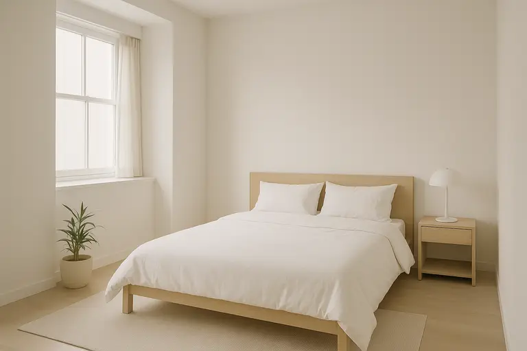 Minimalist bedroom with soft natural light